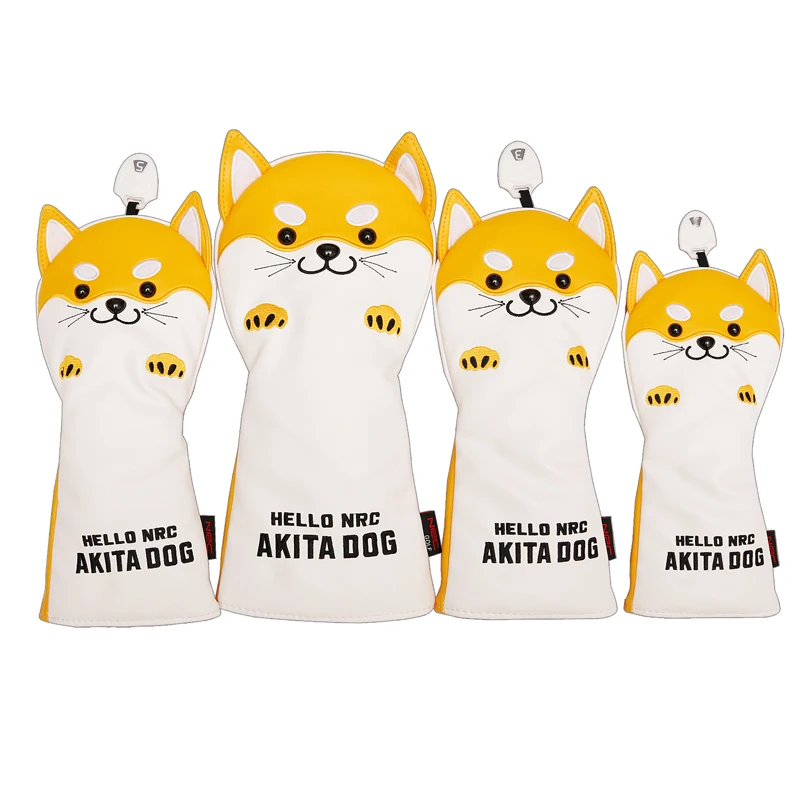 Golf Club Headcovers Driver Fairway Wood Hybrid Covers Set 460cc AKITA Dog Cartoon Animal