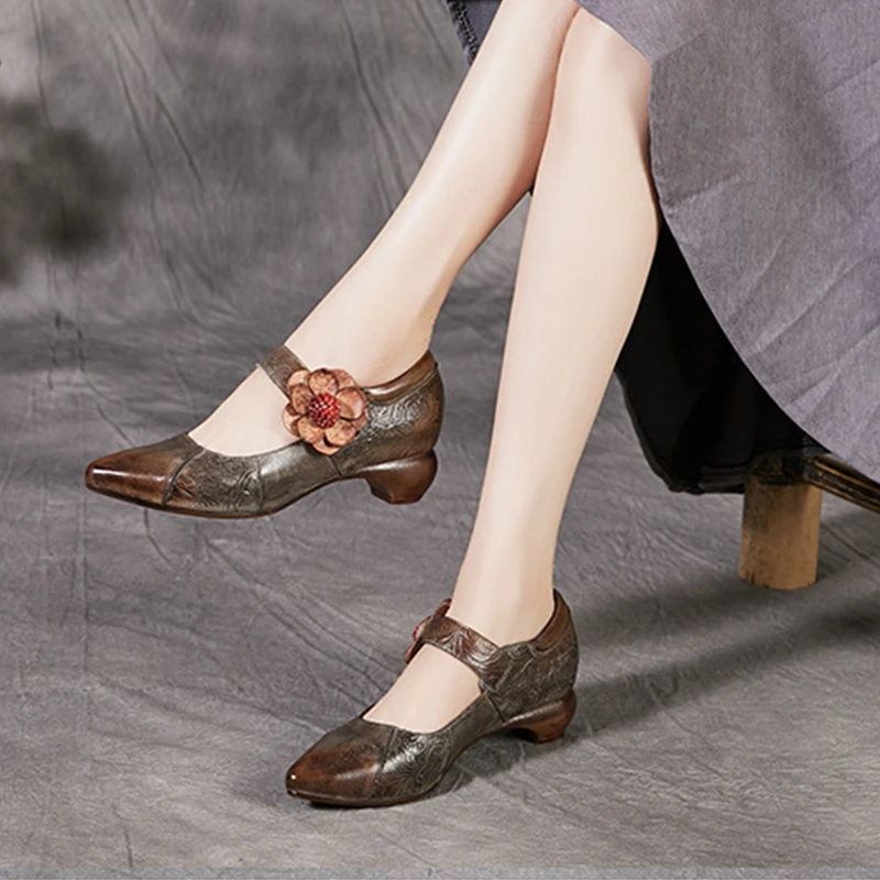 2020 Women Flowers Flat Shoes Genuine Leather Casual Slip on Retro Driving Everyday Soft-soled Comfortable | Обувь