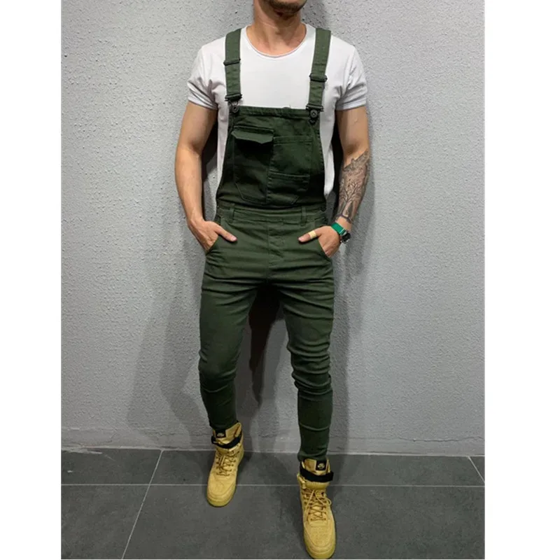 green Высокое качество мужские рваные джинсы комбинезоны Hi Street Distressed Denim bib Комбинезоны для мужчин брюки на подтяжках джинсовые штаны S-3XL - Цвет: green