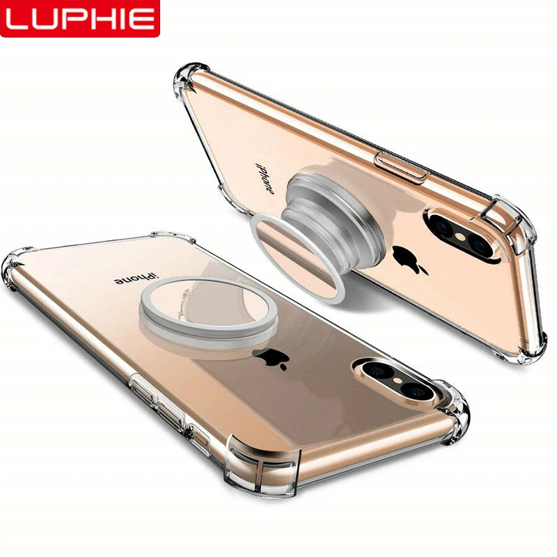 

LUPHIE Magnetic Mirror Stand Case For iPhone X XS Max XR 8 7 Shockproof Clear Case Cover For iPhone 7 8 Plus Transparent Cases