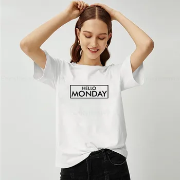 

Enjoythespirit Hello Monday Letter Print Women T Shirts Cotton Short Sleeve O Neck Summer Tops Casual Ladies Tee Shirt Femme