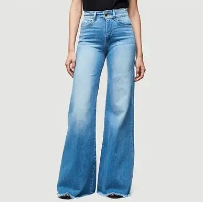 Осенние новые женские джинсы с высокой талией больших размеров повседневные женские джинсовые брюки Широкие брюки женские хлопковые брюки w59 - Цвет: light blue