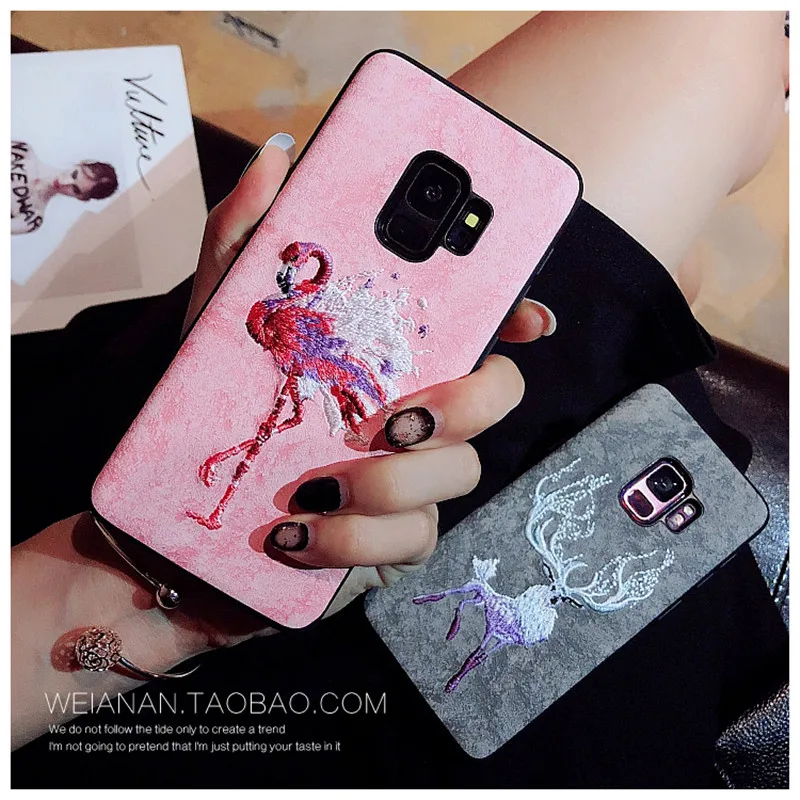 Christmas Deer Leather Cover For Samsung Galaxy S8 S9 S10 Plus S10E Luxury 3D Embroidery Phone Cases Note 8 9 Coque |