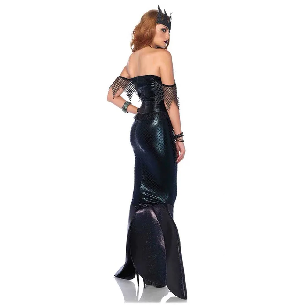 Women Mermaid Princess Costume For Halloween Black Strapless Sequins Little Mermaid Ariel Princess Cosplay Fancy Dress Up