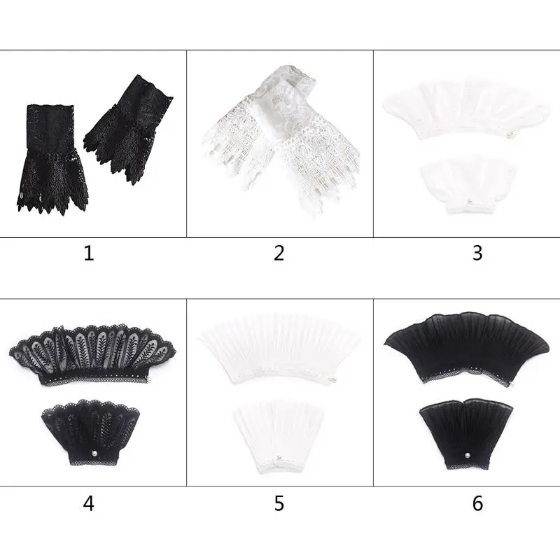 2021 New Literary Fresh Women Floral Lace Horn Cuff Imitation Pearl Button Fake Sleeve | Аксессуары для одежды