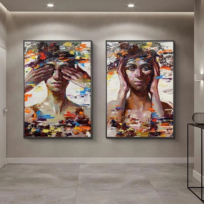 

Shy Girl in Three Consecutive Shots Printed Oil Painting on Canvas Europe Modern Wall Picture Poster for Living Room Decor