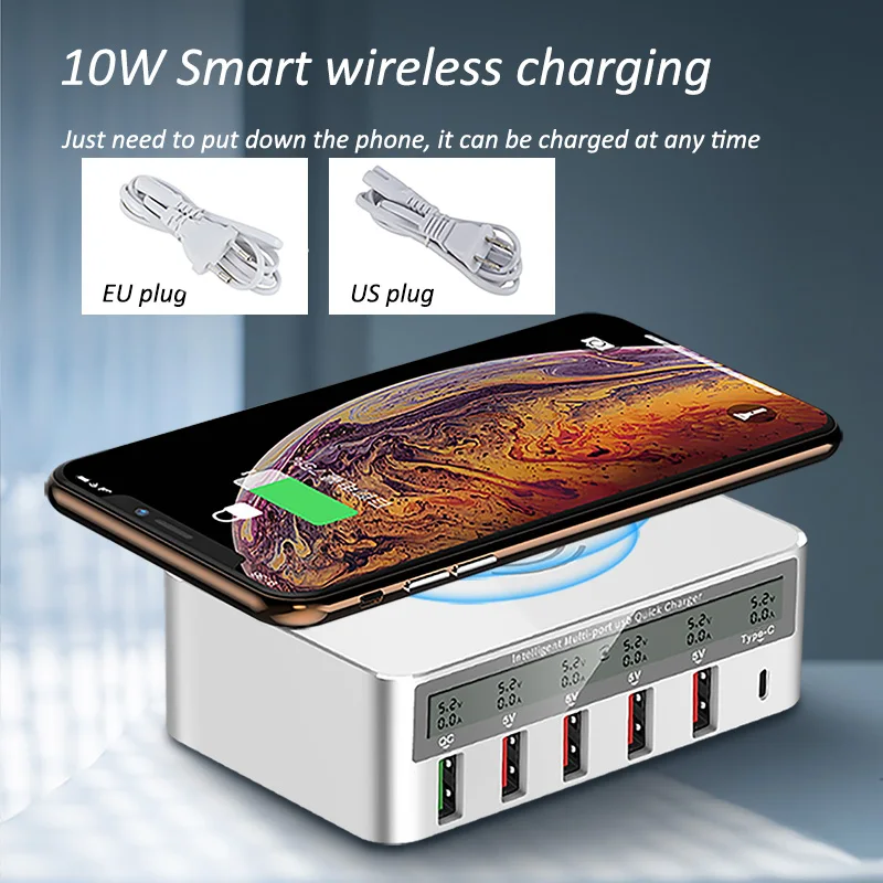 QC 3.0 USB Charger pd Ports Smart Charging Multi Port Travel Charger LCD Digital Display Station Multi Port USB Charging Plug US