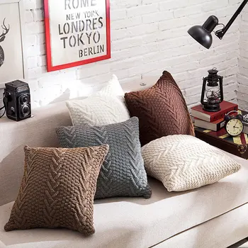 

V Shaped Chunky Yarn Knitted Back Cushion Home Soft Loading Accessories Pillow Cover Northern European-Style Photographic Prop E
