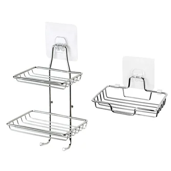 

2pcs Soap Rack Wall Mount Punch Free Storage Case Soap Holder Storage Shelf for Toilet Kitchen