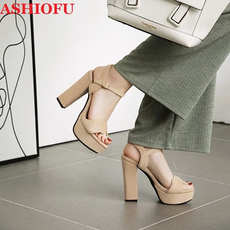

ASHIOFU New 2020 Wholesale Handmade Ladies Chunky Heel Sandals Sexy Platform Summer Shoes Party Evening Fashion Sandals Shoes