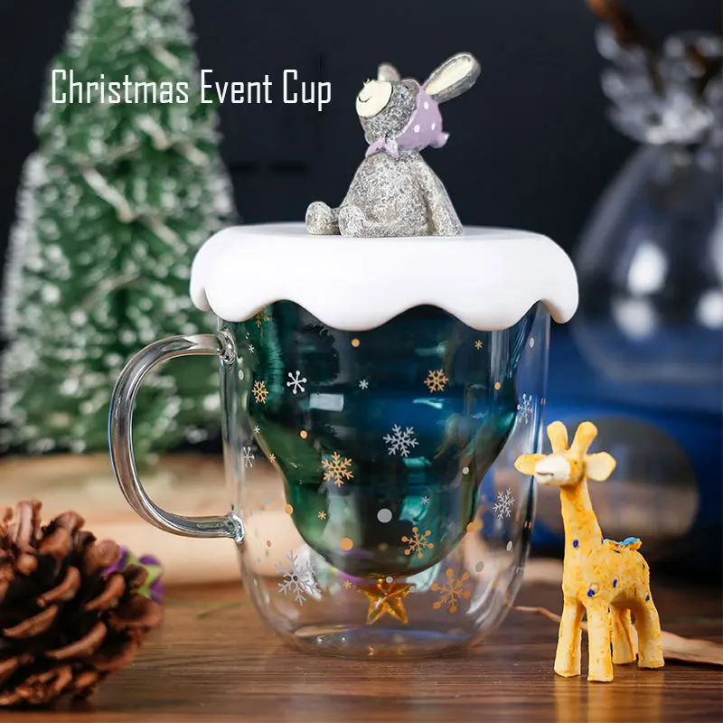 

Glass Water Bottle BPA Free Double-Layer Insulated Christmas Funny Cartoon Mug Made Of High Borosilicate With Handle