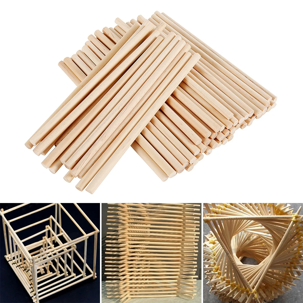 

100PCS Children's Crafts Home Round Wood Sticks Accessories DIY Crafts Building Model Sticks Handmade Natural Wooden Color Stick