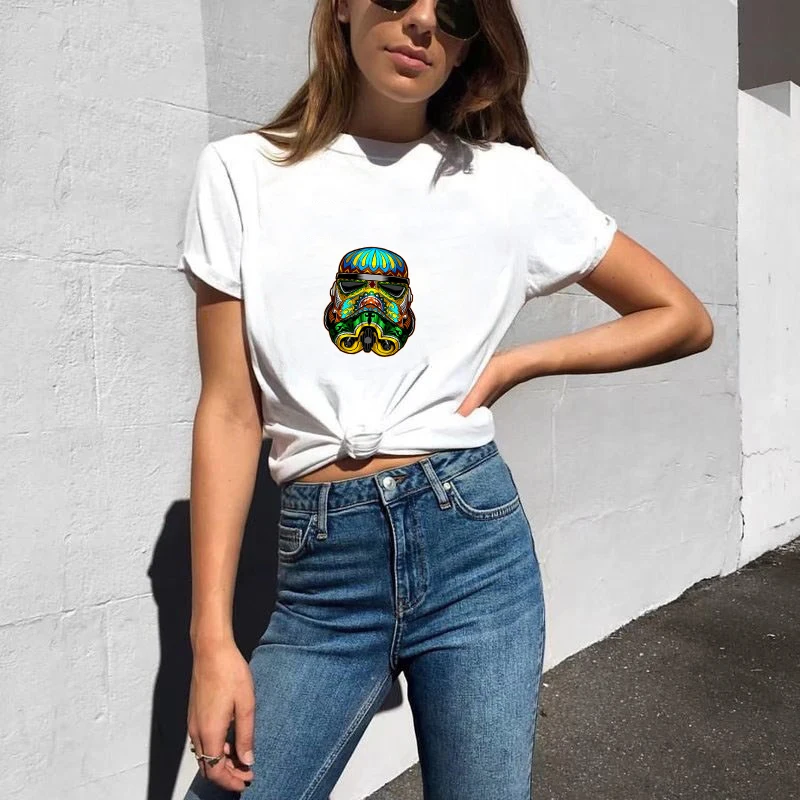 Showtly модная футболка с дизайном «Звездные войны» женские топы-Новинки футболки с коротким рукавом негабаритных с коротким рукавом