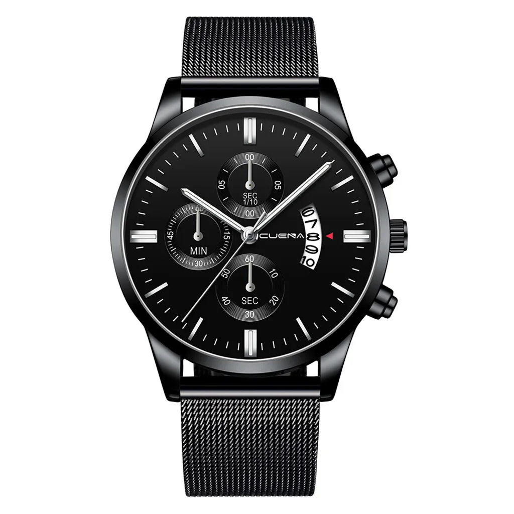 

CUENA Men's Business Steel Belt Watch Three Eyes Calendar Quartz Watch