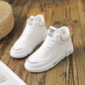 

2019 high help Korean students flat bottom shoes autumn women's leather casual sports shoes running shoes chaussures femme ZZ-55