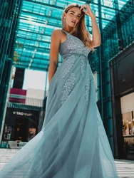 Women's Fashion V Neck Sleeveless Long Evening Party Dresses