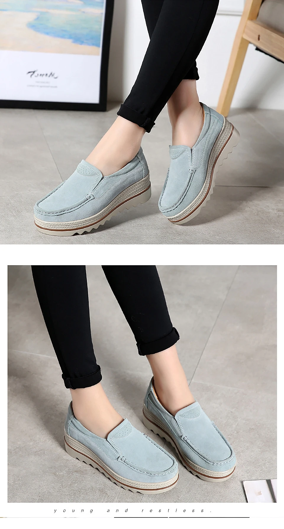Весна Женские туфли-лодочки обувь кроссовки на танкетке; женская кожаная повседневная замшевая одежда слипоны Туфли без каблуков задники, обувь на толстой резине; Мокасины