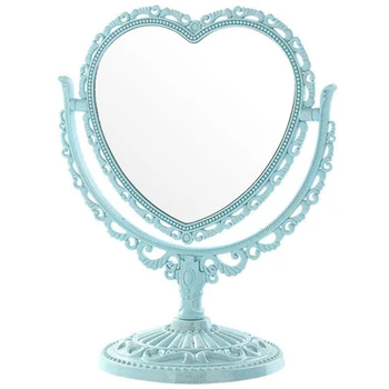 

Blue Makeup Mirror Heart Shape Rotatable Stand Table Compact Mirror Plastic Dresser Mirrors Cosmetic Tool 2 Sides