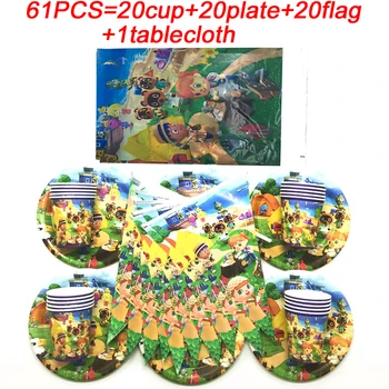

61pcs Animal Crossing Party Supplies Kids Paper Plates Cups Disposable Tableware Set Baby Shower Party Decorations Banner Flags