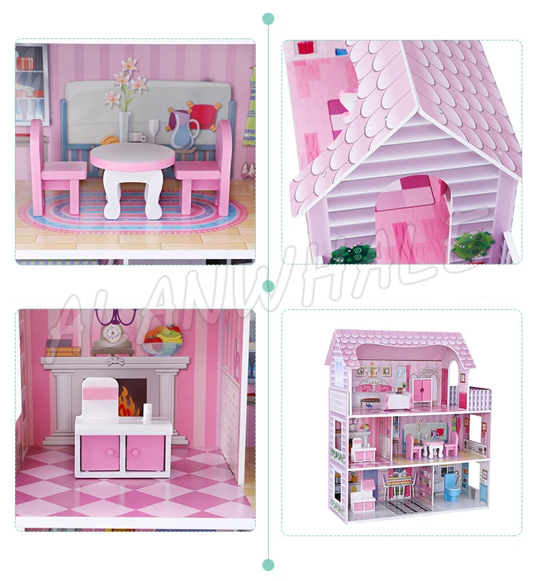 Миниатюрный Розовый кукольный домик ручной работы деревянный кукольный домик с мебели игрушки для подростков фигурка строительные Подарки Наборы
