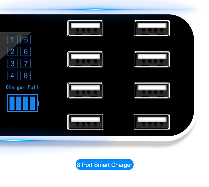 Быстрое Автомобильное зарядное устройство 8 портов Мульти USB ЖК-дисплей Каррегадор Автомобильная Быстрая зарядка для iPhone 6 7 8 X XR XS 11 Por MAX samsung Mate30 Por