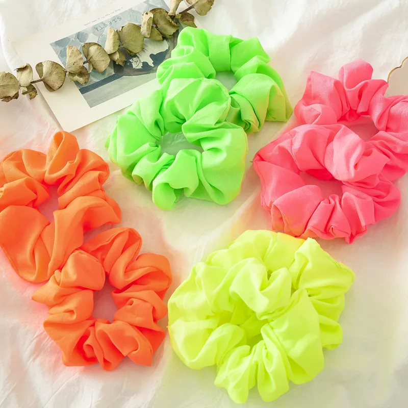 

3pcs/lot Neon Green Ponytail Holders Elastic Hair Tie Hoop Fluorescent Color Statement Wide Hair Scrunchies Accessories