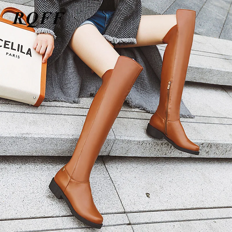 

Brown Black 2019-2020 Autumn Winter Over-the-Knee Boots Women Plus Big Size 10 Block Med Heels Shoes Woman Zipper Platform Solid
