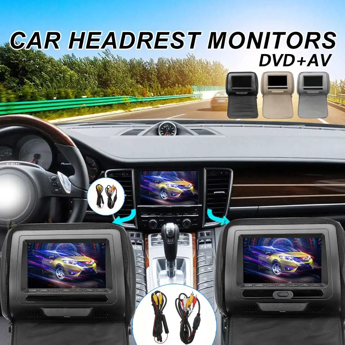 

2Pcs/Set 7 Inch Car DVD Headrest Monitor MP5 AV Player LED Digital Screen Pillow Wireless Monitor Remote Control Supp USB/SD Car