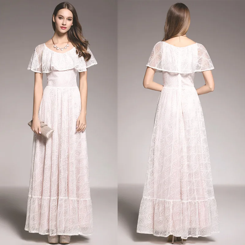 

Bridesmaid Dress 2019 Summer New Style Lace Flounced Collar Long-Style Slim Fit Elegant Evening Gown Women's