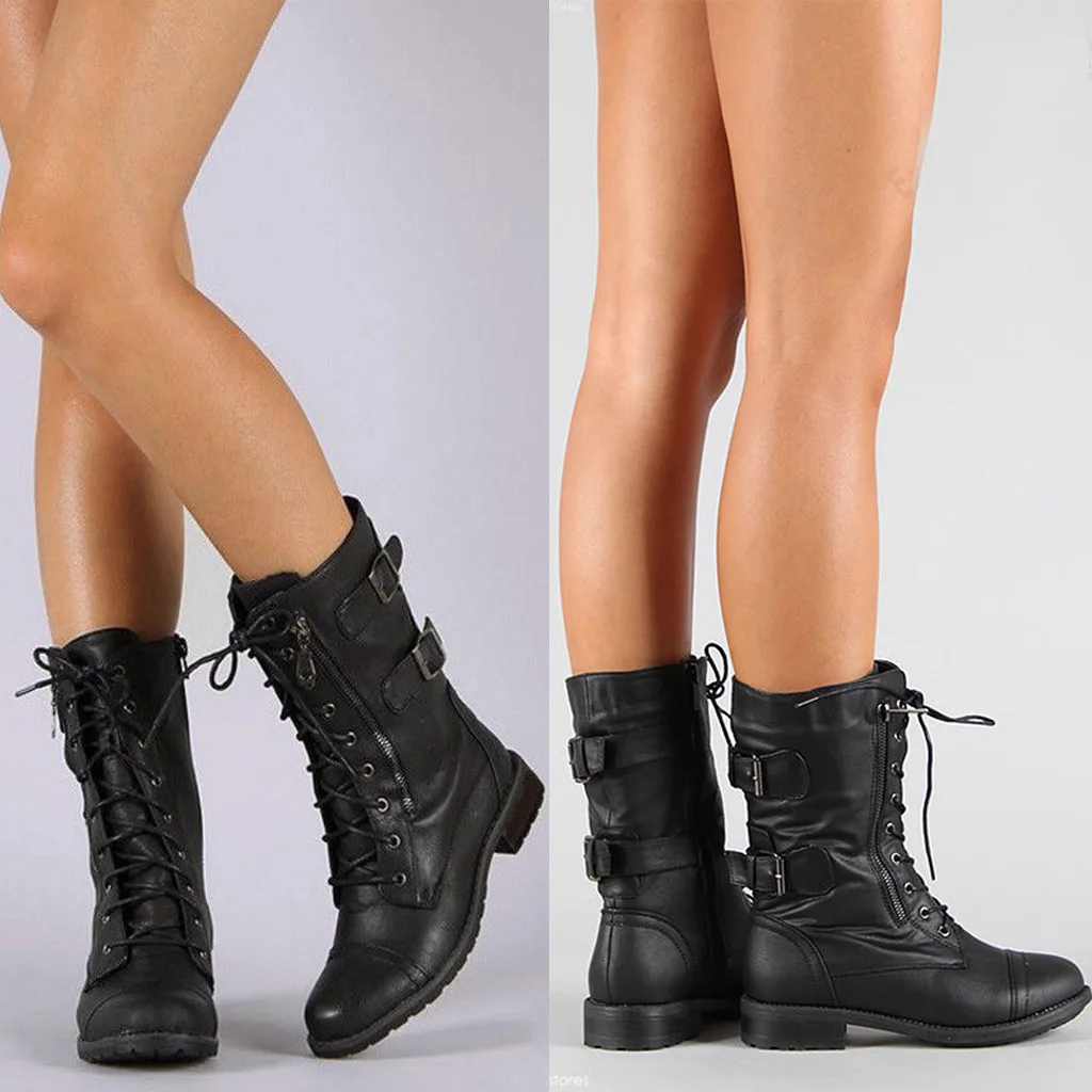 Женские ботинки военные женские ковбойские ботинки в римском стиле для верховой езды ботинки до середины икры на молнии г. Осенне-зимняя новая женская обувь