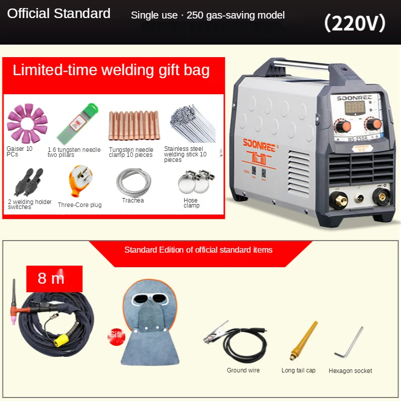 Portable Tig Welder 220V Power Ws-250A Pulse Tig Arc 2 In 1 Professional Tig Argon Gas Welding Tig Welding Machine 2