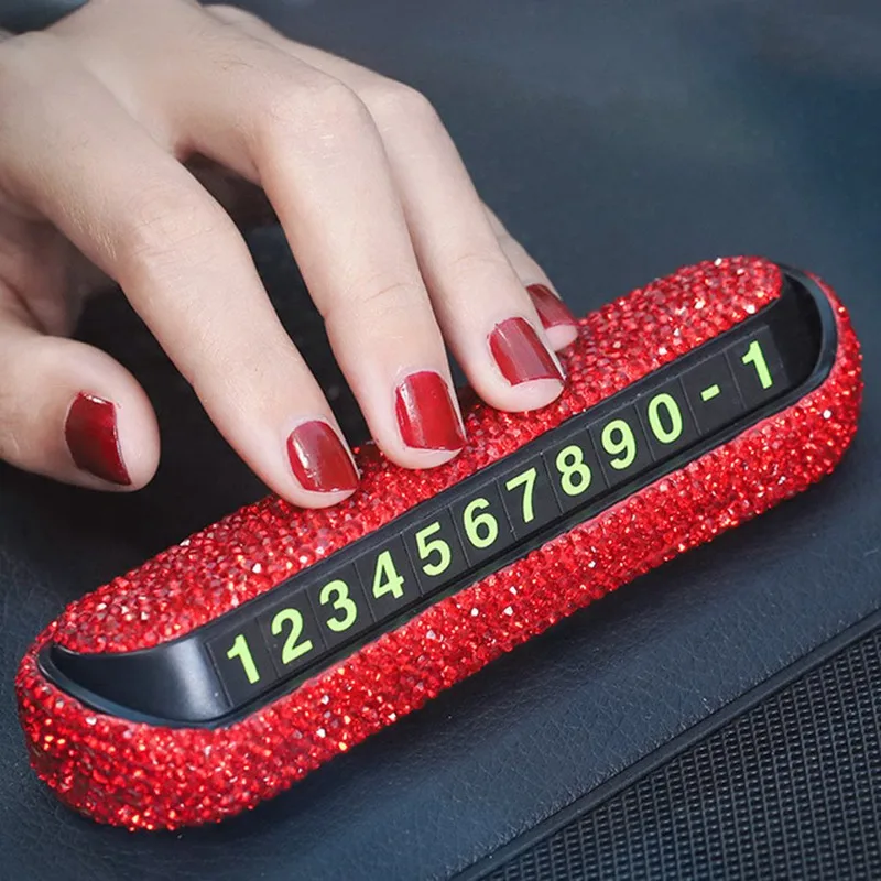 CAR6428RD Алмазная Хрустальная Скрытая Временная автостоянка, телефонная карточка, стразы, наклейки для автомобиля - Название цвета: CAR6428RD