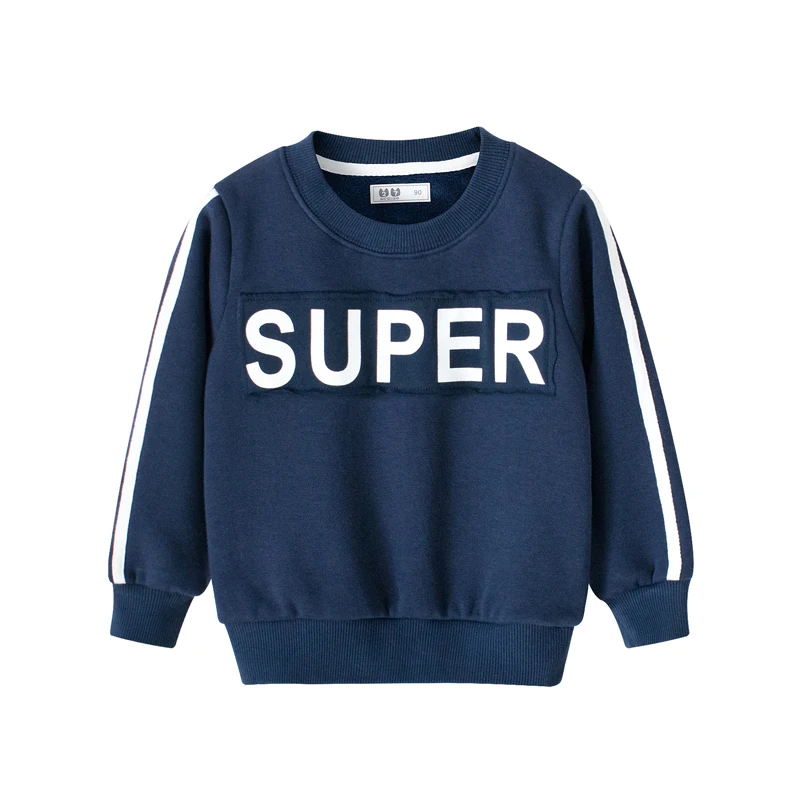 Детская одежда; толстовки для мальчиков; сезон осень-зима; бархатный Хлопковый пуловер с длинными рукавами и принтом; детская одежда; пуловеры; топы - Цвет: navy blue