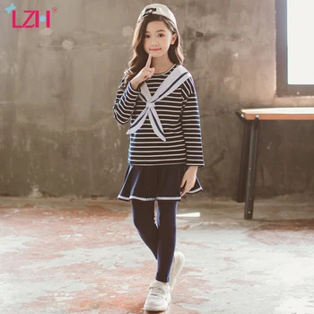 

LZH Children Clothing 2020 Autumn Teenage Girls Clothes Suit Striped Long Sleeve Pullove+Pants 2pcs Girl Sport Suit Kids Clothes