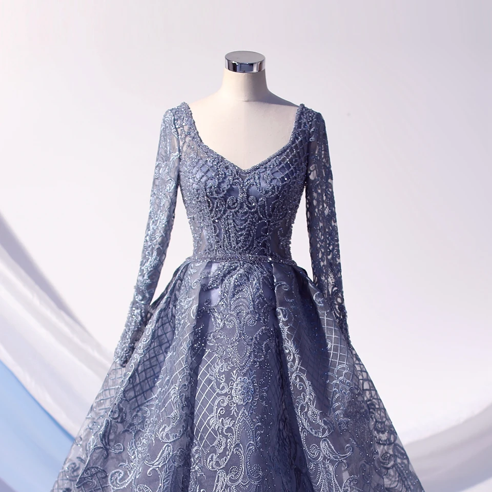 Lakshmigown Дубай модные вечерние кружевные платья Стразы бисером Роскошные Abendkleider элегантные женские Длинные Пышные вечерние платья