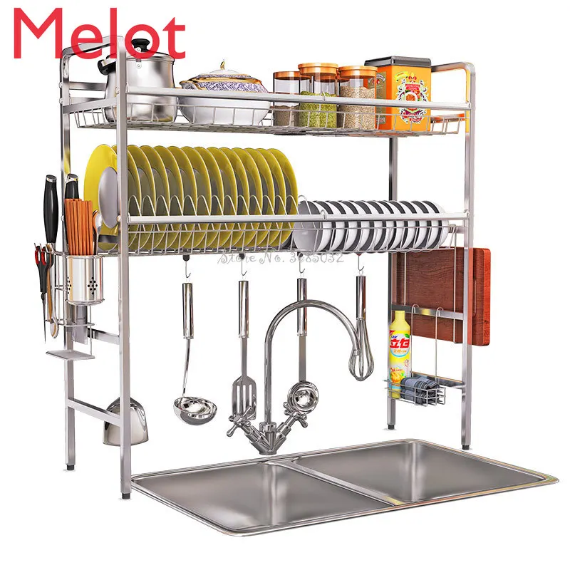 

Kitchen Storage Organization Thick stainless steel Sink Rack Drying Rack Support Wall Hooks For Pots & Pans Organizer