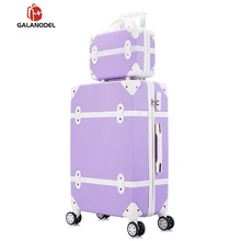 Чемодан на колесиках, Женский жесткий ретро чемодан на колесиках, набор багажа на колесиках с косметичкой, винтажный чемодан, набор для девушек, студентов