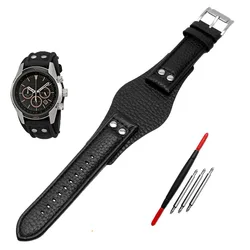 Premium Handmade Genuine Leather Watchband - 22mm Men's Bracelet Strap - 22mm (Black silver buckle)