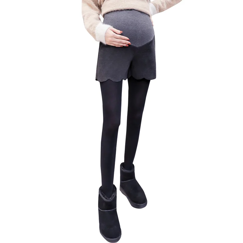 Новые короткие сапоги для беременных женщин; брюки; цвет черный, темно-серый; Высокая талия; хлопковые лоскутные шерстяные брюки для живота; шорты для беременных
