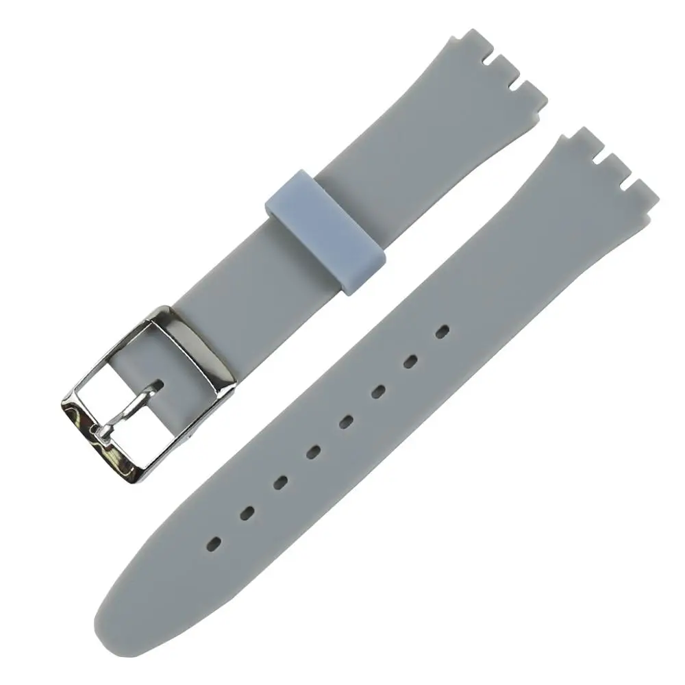 gray Силиконовый ремешок для часов, применимый для Swatch, Пряжка из нержавеющей стали, мужской ремешок с инструментом, Ширина часов 17 мм \ 19 мм - Цвет ремешка: gray