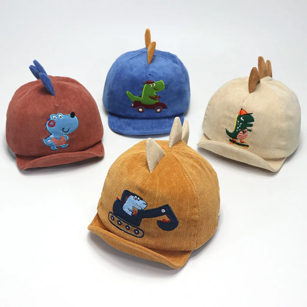 ARLONEET New Letter Baby Baseball Caps Corduroy Color Matching Cartoon Dinosaur Cap Boy Girls Adjustable Hats | Детская одежда и