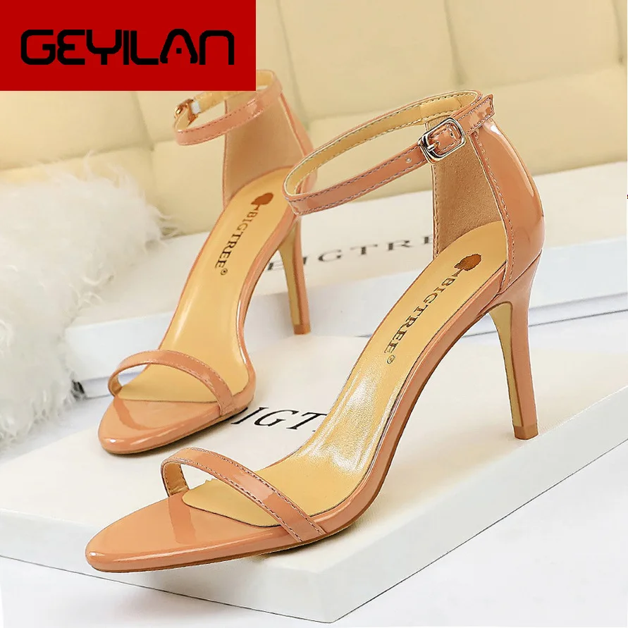 

Western Style Fashion Simple Peep-Toe A- line with High Heel Shoes Thin Heeled High-Heel Patent Leather Sexy WOMEN'S Sandals