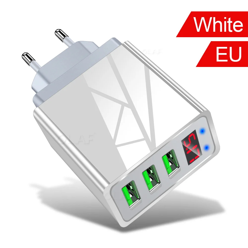 Зарядное устройство для мобильного телефона светодиодный дисплей 3 USB зарядное устройство для iPhone samsung Xiaomi EU дорожное настенное зарядное устройство для зарядки телефона usb-адаптер - Тип штекера: EU White  Charger