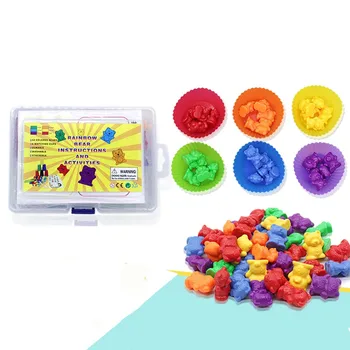 

Rainbow Cup 6 Color Counterweight Bear Children's Early Educational Toy Count Mathematics Colors Recognized Montessori Training