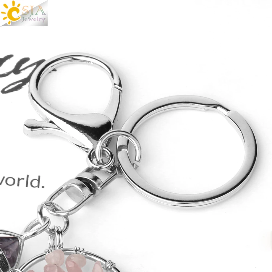 CSJA Natural Stone Fluorite Tree of Life Pendants Keychain Lobster Clasp Key Holder Car Backpack Accessories Unique Jewelry G380 9 H507665dbc9be4baaa8ef39e05e633919G