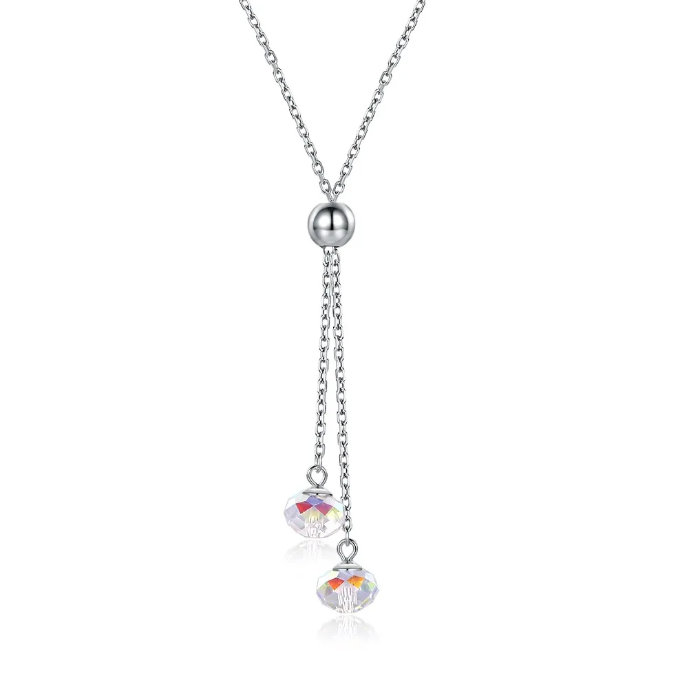 

Simple color beaded crystal double pendant necklace Exquisite girl fine necklace Gentle and cute adjustable jewelry