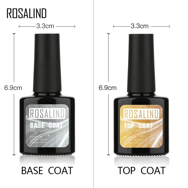 ROSALIND 10 мл основа и верхнее покрытие набор гель Яркий для маникюра гель лак для ногтей замочить сверху Базовое покрытие для дизайна ногтей