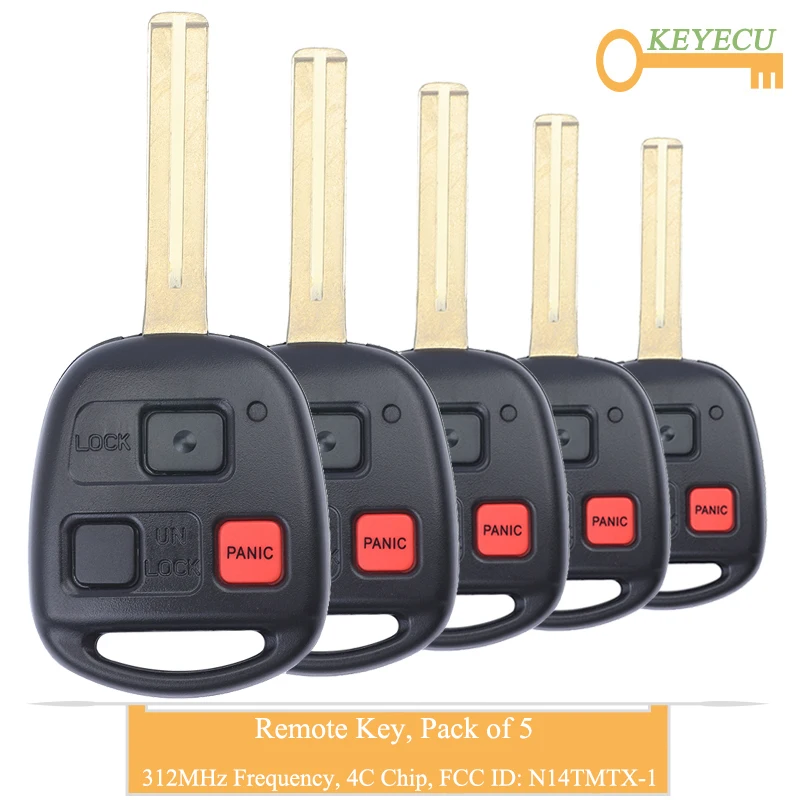 KEYECU 5PCS Remote Control Car Key for Lexus RX300 1999 2000 2001 2002 2003, Fob 3 Button- 312MHz- 4C Chip- FCC ID: N14TMTX-1