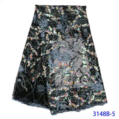 Embroidery Flowers Pattern Sequence Lace Fabric Luxury African Lace Fabric with Sequins Nigerian Tulle Mesh Lace APW3148B - Цвет: 3148B-5