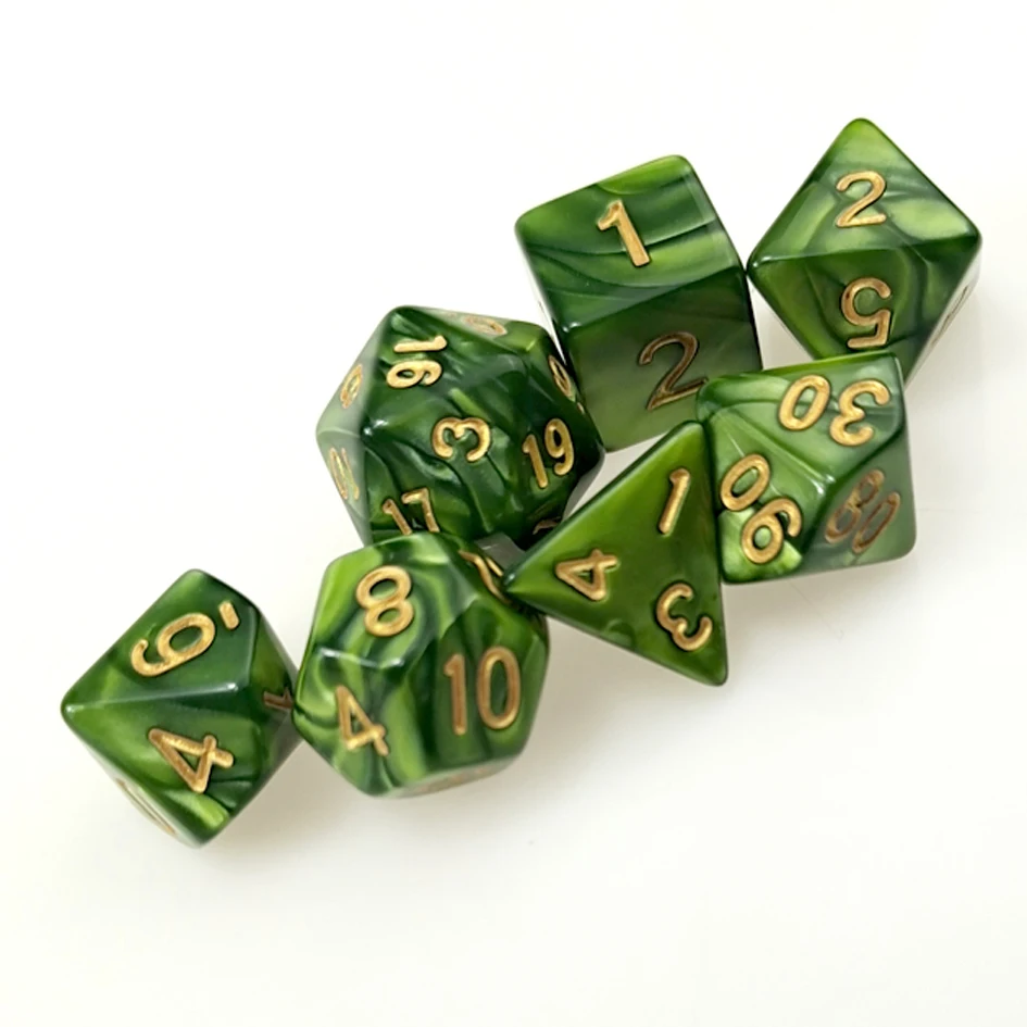 Polyhedral 7-Die Dice for  D12 D10 D8 D6 D4 Green Gold 
